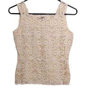 Floral Sheer Lace Square Neck Sleeveless Shell Tank Top Ivory M Bridal Romantic